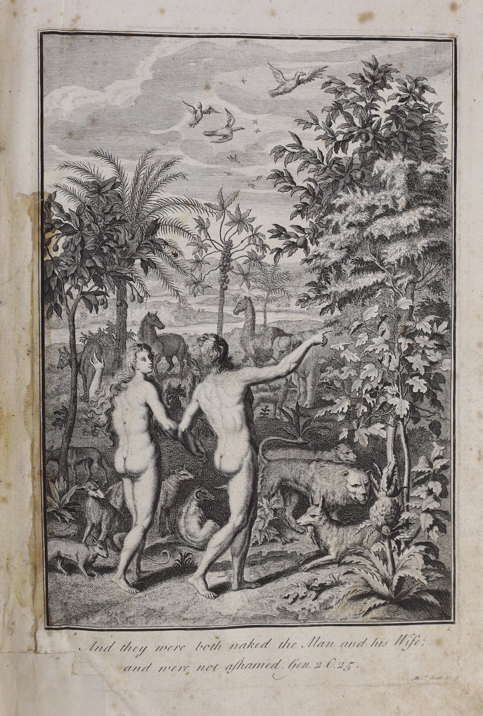 Holy Bible - Biblia dat is De gantsche H. Schrifture ... pictorial engraved title, d-page maps and a plan, engraved plates (with multi images): old leather with panelled spine, folio. Dordrecht & Amsterdam, 1686